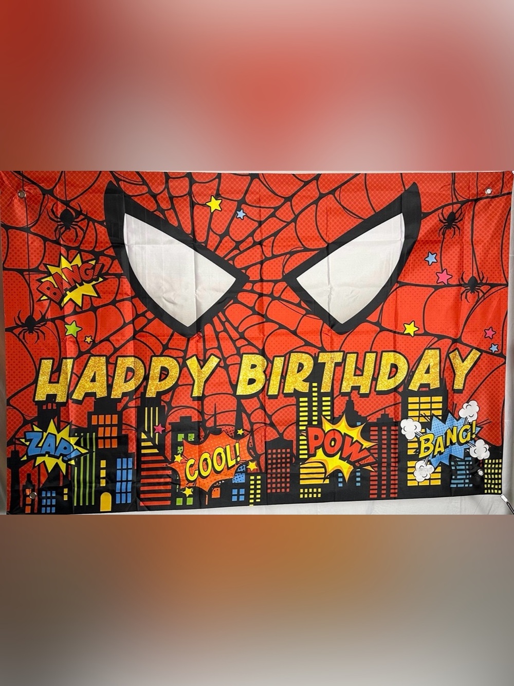 Spiderman Red and Yellow Happy Birthday Backdrop - Party Decoration